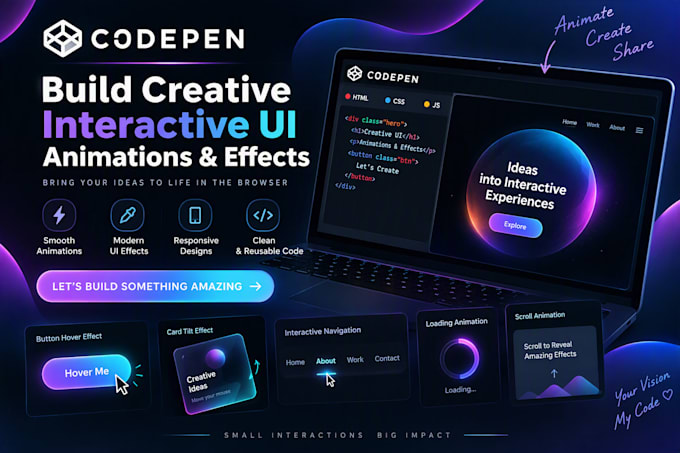 build creative interactive UI animations and effects on codepen