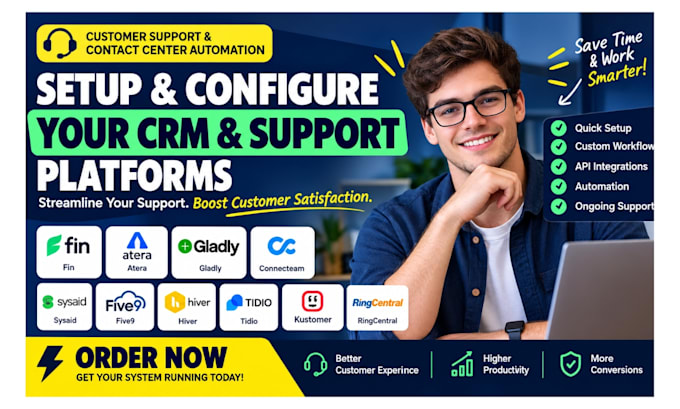 setup fin atera gladly connecteam sysaid five9 hiver tidio kustomer ringcentral