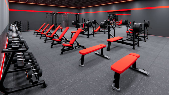 design gym interior, floor plan, equipment layout and 3d rendering