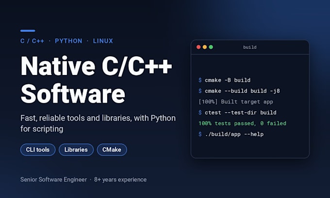 develop native software with c language, c plus plus, python, rust