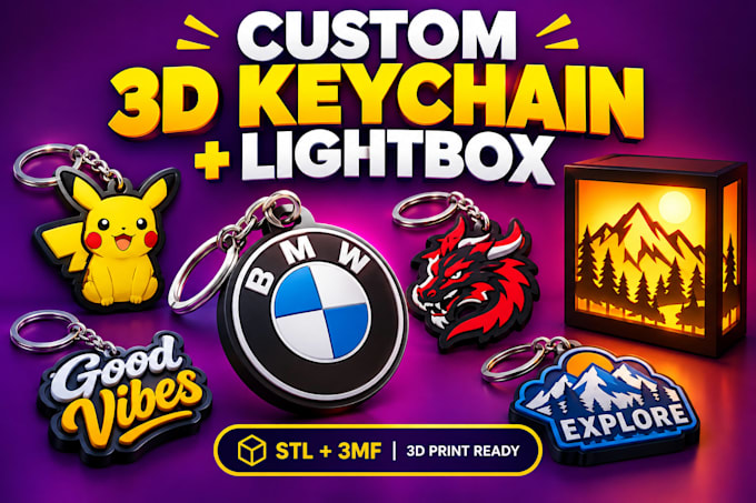 design 3d lightbox and 3d keychain for 3d printing