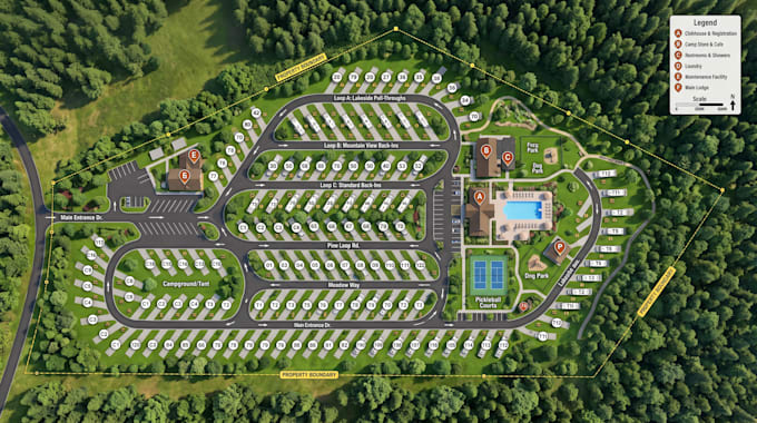 create rv park layouts, campground maps, campsite plans and resort maps