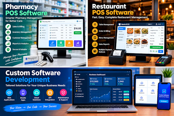 develop custom software, pos system, inventory and billing software