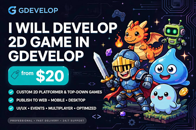 develop 2d game in gdevelop for web and mobile