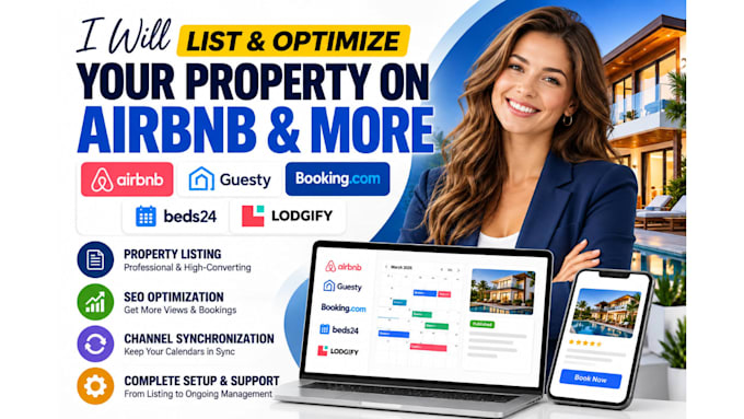 list, optimize your property on airbnb, guesty, bookingcom, sync beds24 lodgify