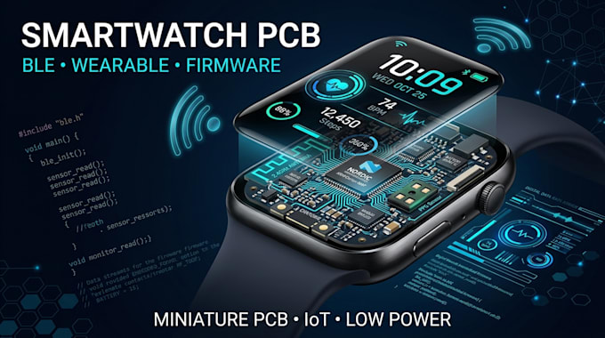 design smartwatch pcb, miniature wearable pcb, ble and embedded firmware