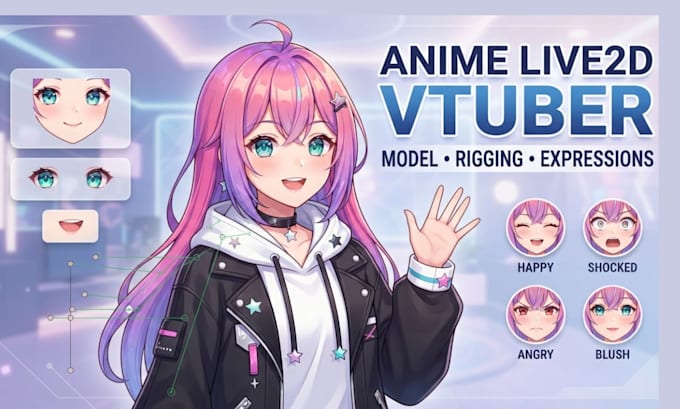 design live2d anime vtuber model, rig vtuber model in live2d anime style