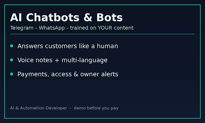 build an ai chatbot for telegram or whatsapp for your business