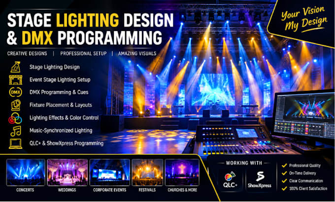 do stage lighting design and event stage lighting setup and dmx programming
