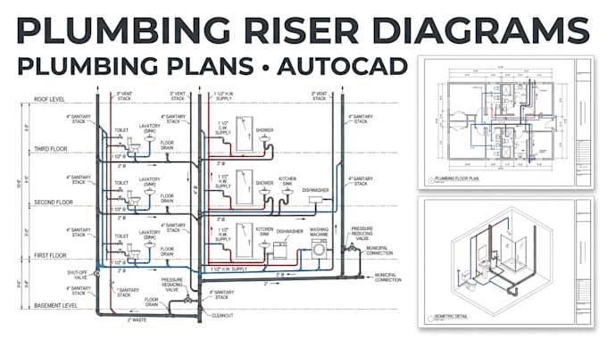 draw plumbing plans, riser diagrams and isometric drawings in autocad