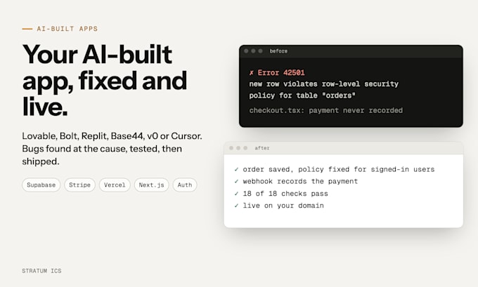 fix your broken lovable, bolt, replit or base44 app and get it working