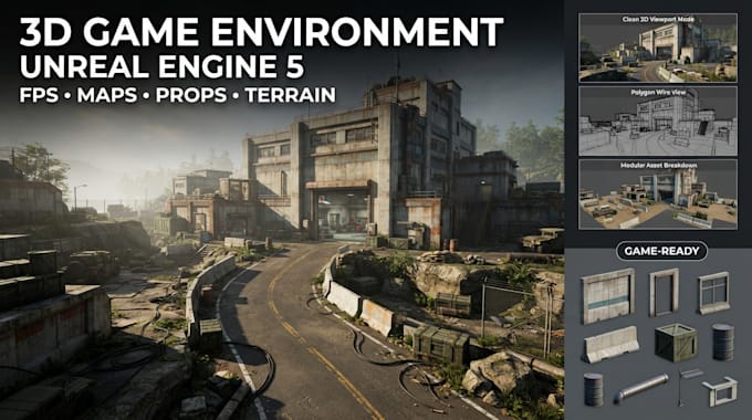 create 3d ue5 shooter environments fps buildings interiors exteriors game props