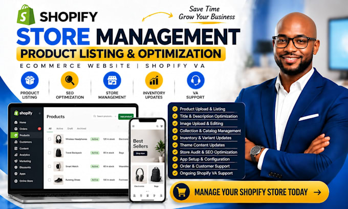manage shopify store product listing ecommerce website shopify VA optimization