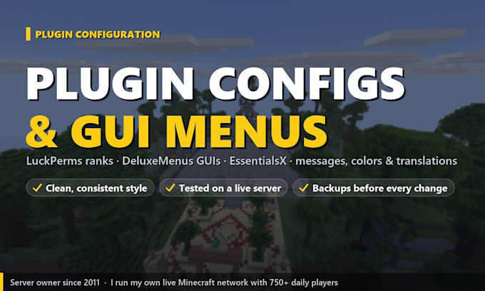 configure your minecraft plugins, luckperms ranks and deluxemenus guis
