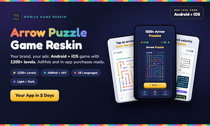 reskin arrow puzzle game for android and ios with admob and iap