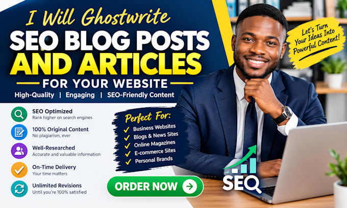 ghostwrite SEO blog posts and articles for your website, facebook, instagram