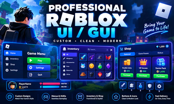 create professional roblox ui, gui and game interface design