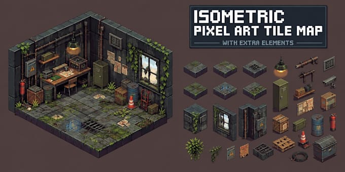 isometric pixel art isometric game art props pixel 2d sprite sheet tileset