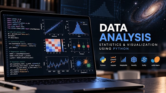 perform data analysis, statistics and visualization using python