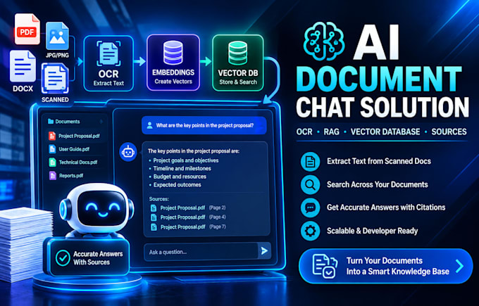 build ai document chat, ocr, rag, vector database and document processing backen
