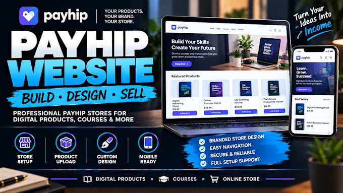 design and set up a professional payhip website  store