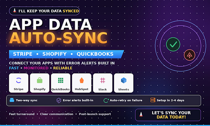 connect stripe, shopify, or CRM data automatically with error alerts included