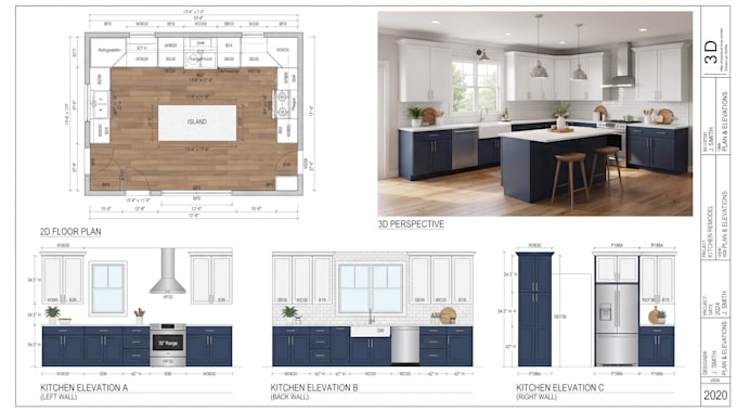 create 2020 design kitchen cabinet layouts, floor plans, elevations
