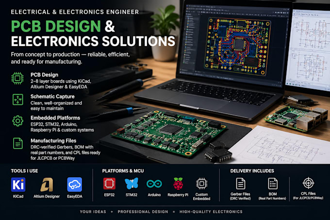 do pcb design, pcb layout, schematic design, esp32 pcb, stm32 pcb, arduino pcb