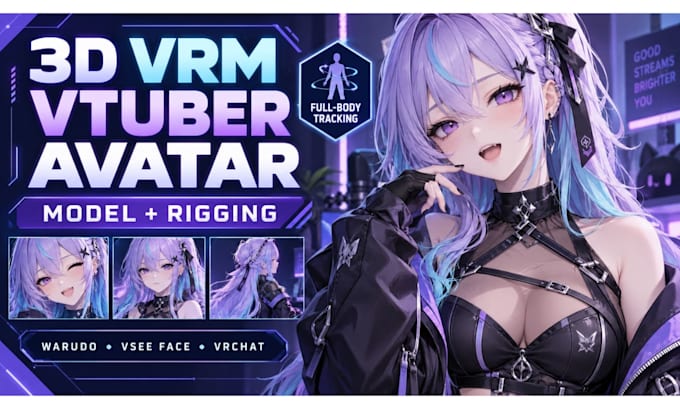 create vrm 3d avatars for warudo, vseeface, vrchat, vtuber model and rigging