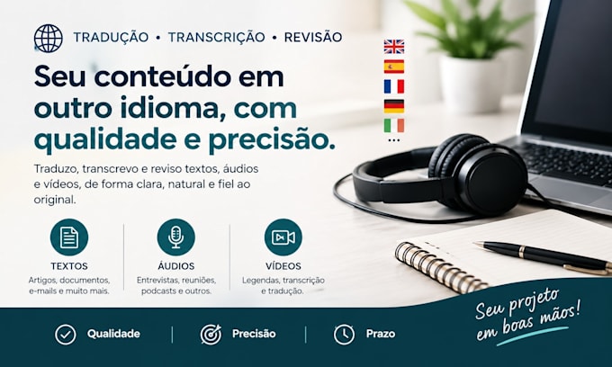 traduzir, transcrever e revisar seus textos