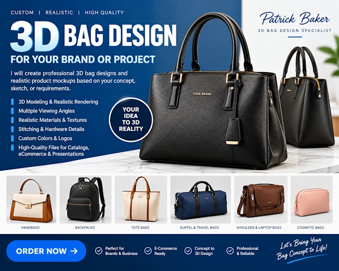 create a professional 3d bag design and realistic bag mockup