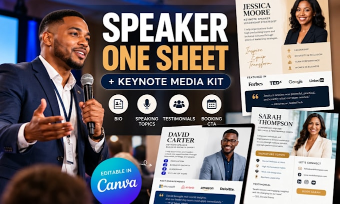 design canva speaker one sheet and keynote speaker media kit