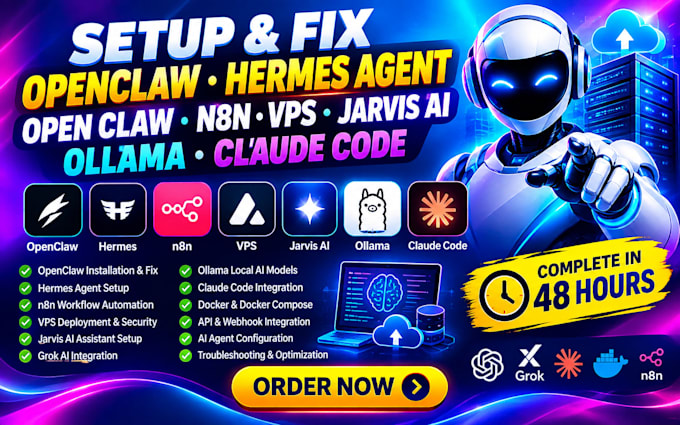 setup fix openclaw hermes agent open claw n8n vps jarvis ai ollama claude code