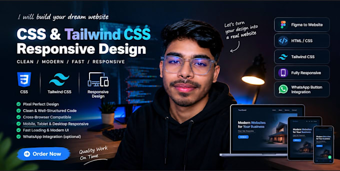 convert figma to responsive HTML tailwind CSS website