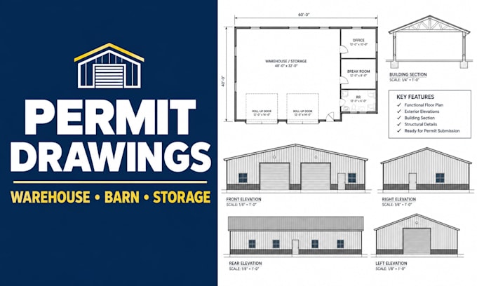 create warehouse conversion storage building and barn permit drawings