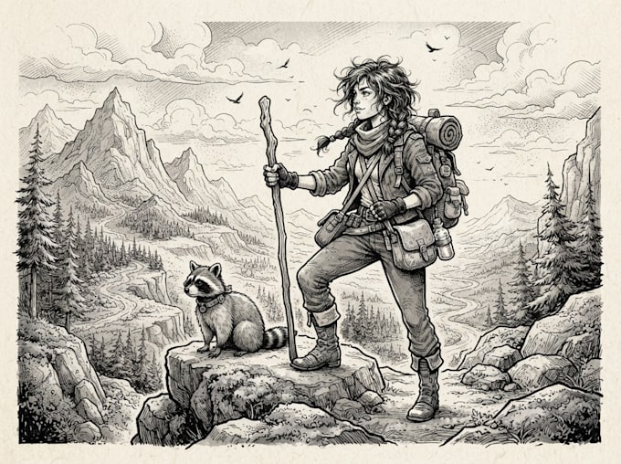 draw simple black and white illustration