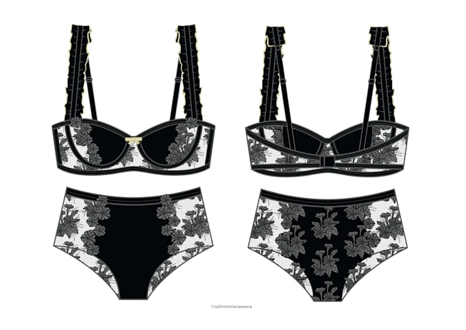 create technical garment sketches for lingerie