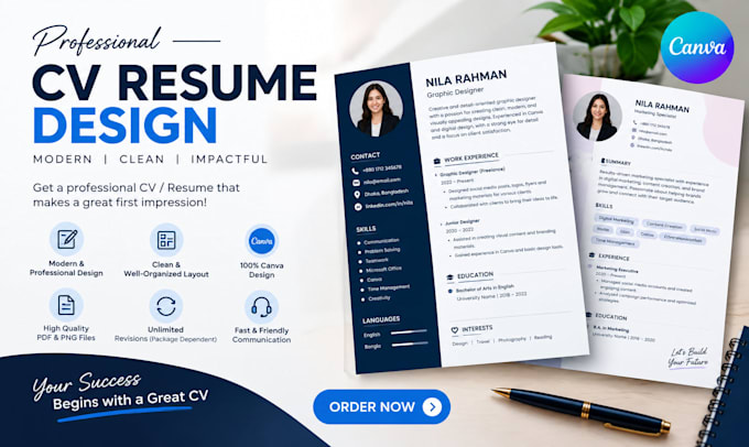 design a professional CV resume in canva