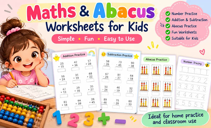create simple maths and abacus worksheets for kids
