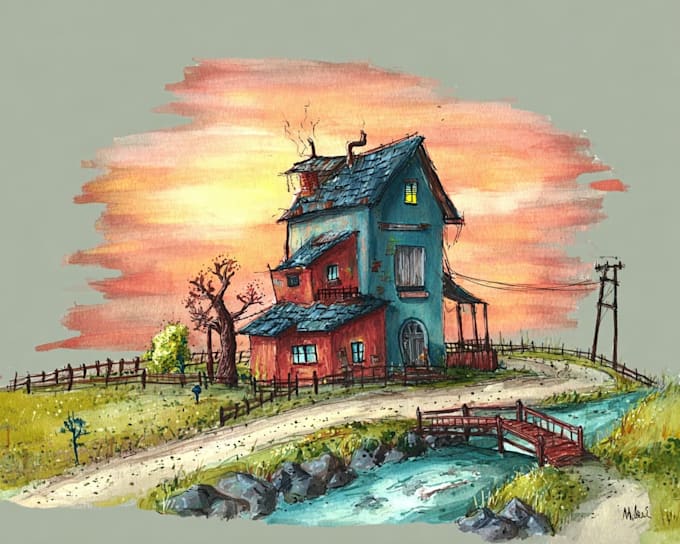 paint a custom watercolor house illustration