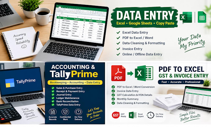 do accurate excel data entry, accounts data entry and tally