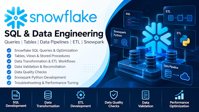 develop snowflake sql, queries, tables and data pipelines