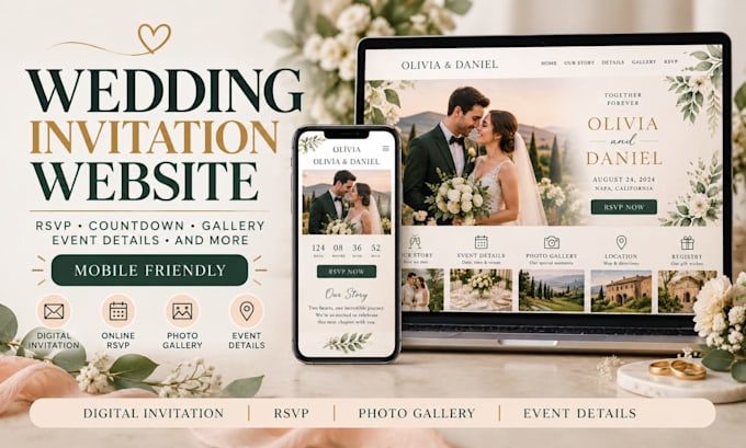 design wedding invitation website with rsvp countdown and photo gallery website