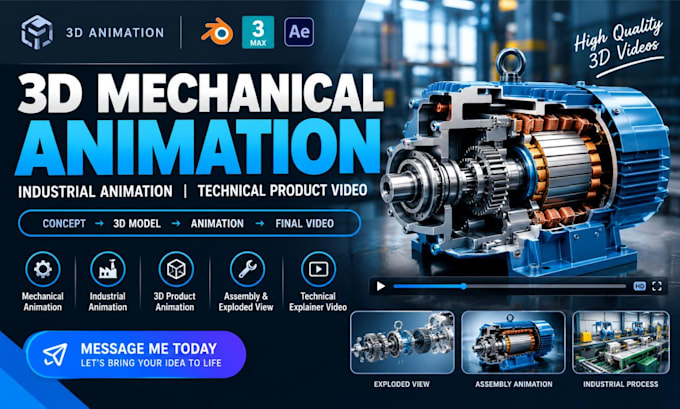 create 3d mechanical animation, industrial animation technical product video