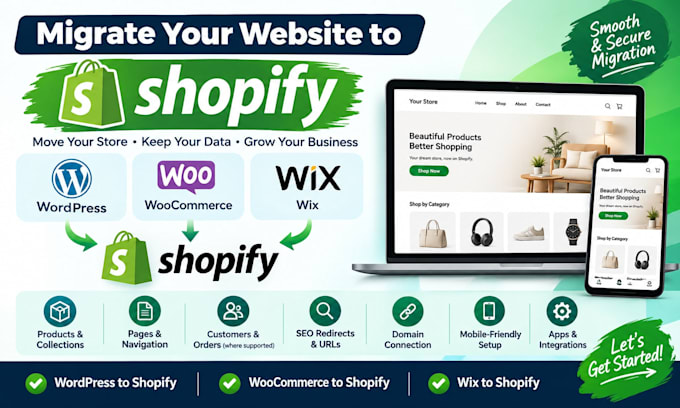migrate wordpress to shopify wix to shopify woocommerce to shopify migrate