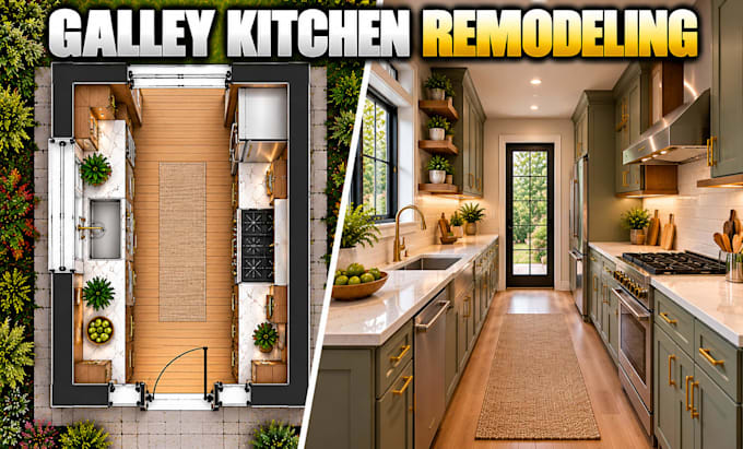 design galley kitchen remodeling plans with detailed 3d views