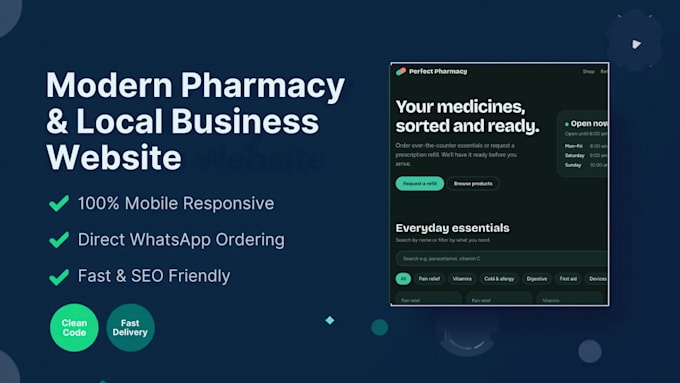 design a modern responsive website for pharmacy with whatsapp