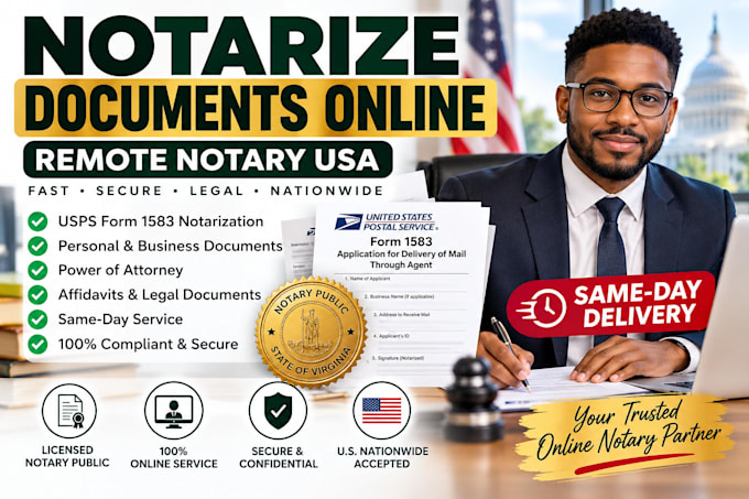 notarize documents online, remote notary USA, usps form 1583 same day