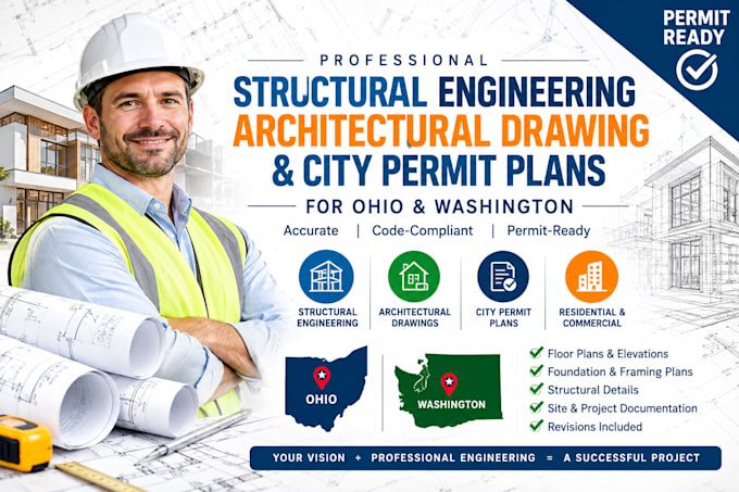 structural engineering, architectural drawing, city permit in ohio, washington