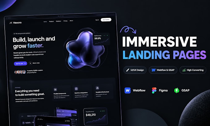 design an immersive interactive landing page or custom UI UX design